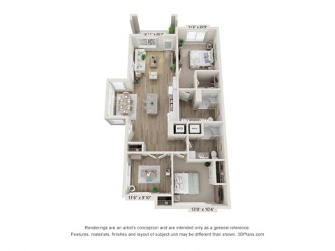 3T - Cottage Floor Plan at Osprey Park 62+ Apartments, Kissimmee, FL